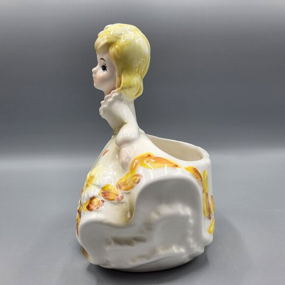 Vintage Relpo 6081 Girl Head Vase Planter Yellow Daisy Flowers Made In Japan - Picture 10 of 16